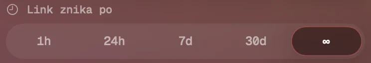 Link lifetime: 1 hour, 24 hours, 7 days, 30 days or never